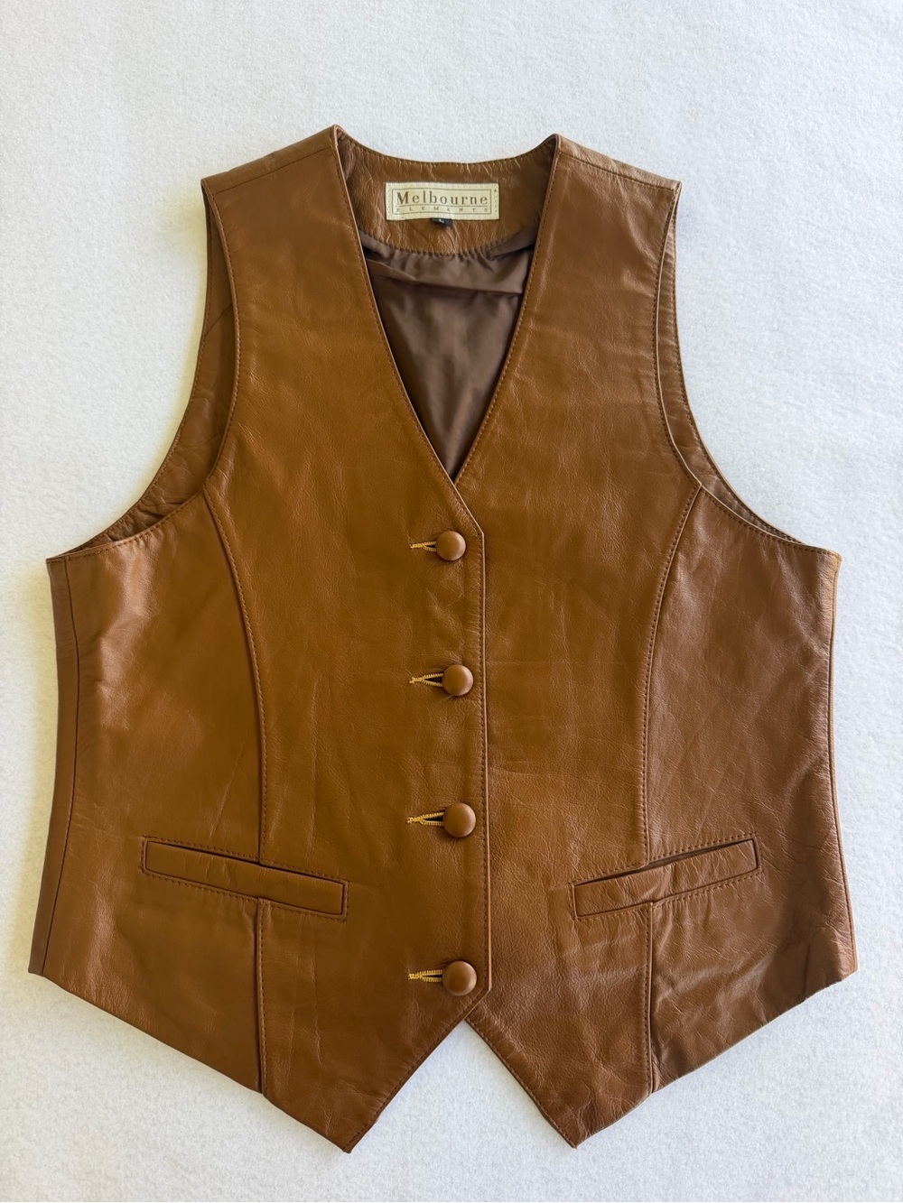 Women's Tan Leather Vest - Classic Button-Front